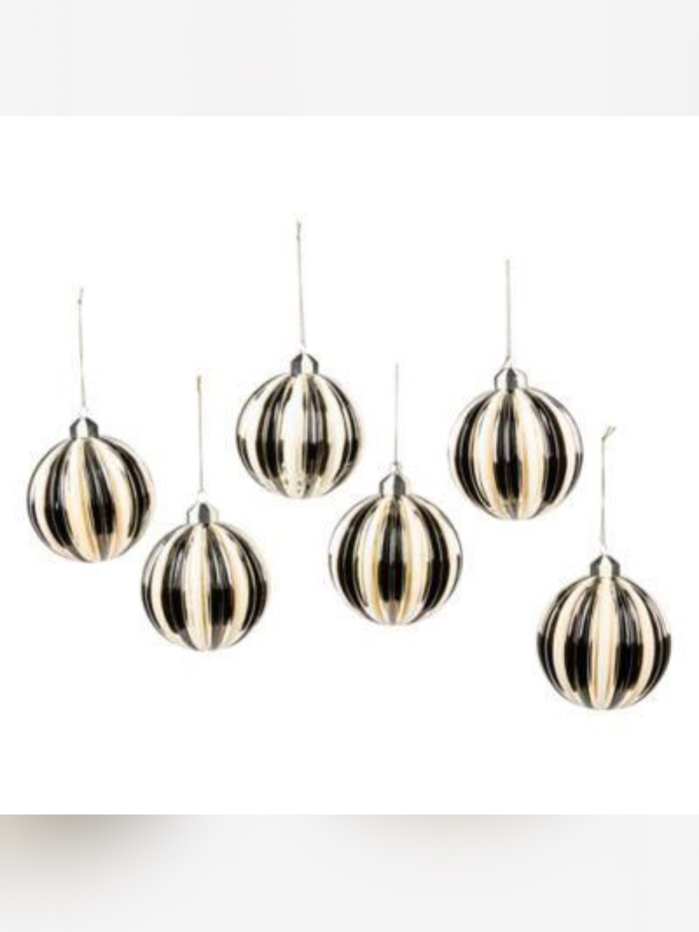 New! MacKenzie-Childs Striped Glass Holiday Ornaments in Gold and Black - Set of